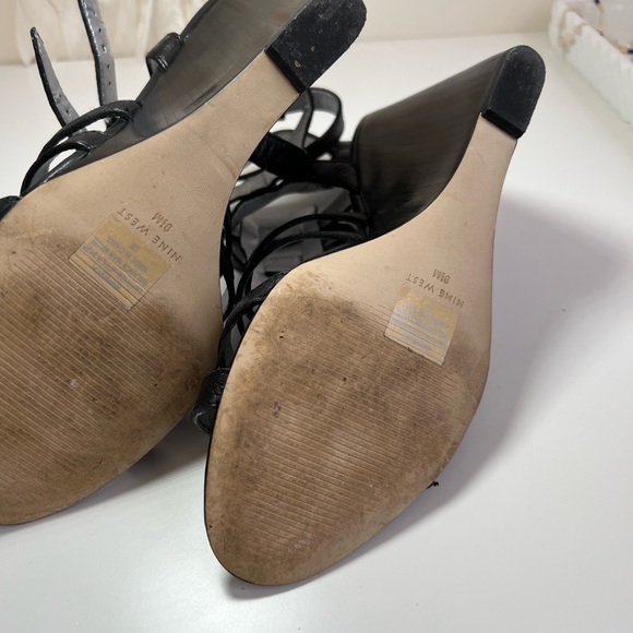 Nine West Black Leather Wedge Sandals - Picture 7 of 11